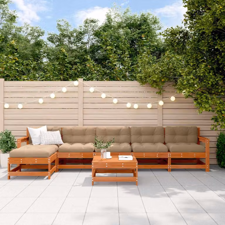 Maison Exclusive - Set da lounge per giardino, 7 pezzi. Piano in legno, pino massello