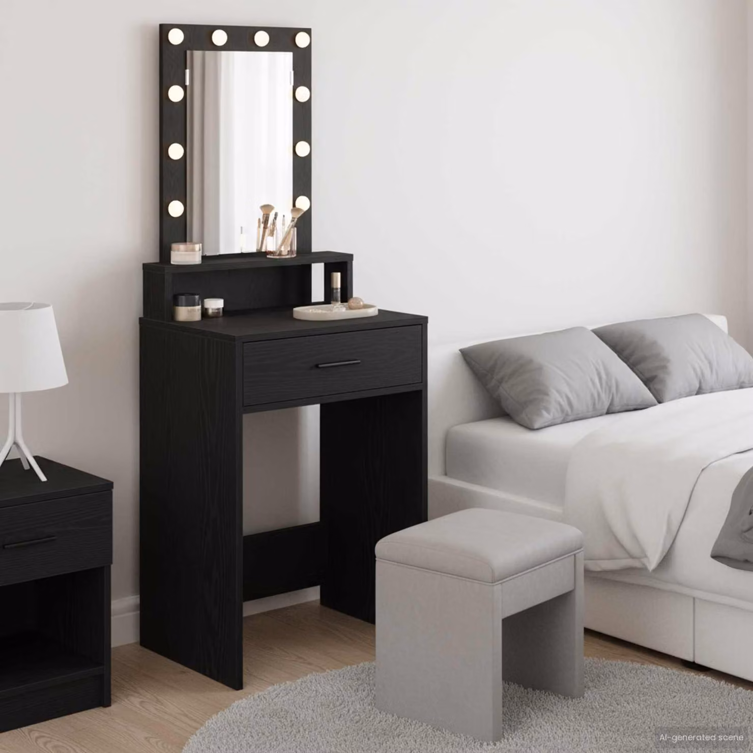 vidaXL Tavolo da Trucco Moderno Nero in MDF con Finitura Opaca L: 50 cm, P: 41 cm, H: 140 cm