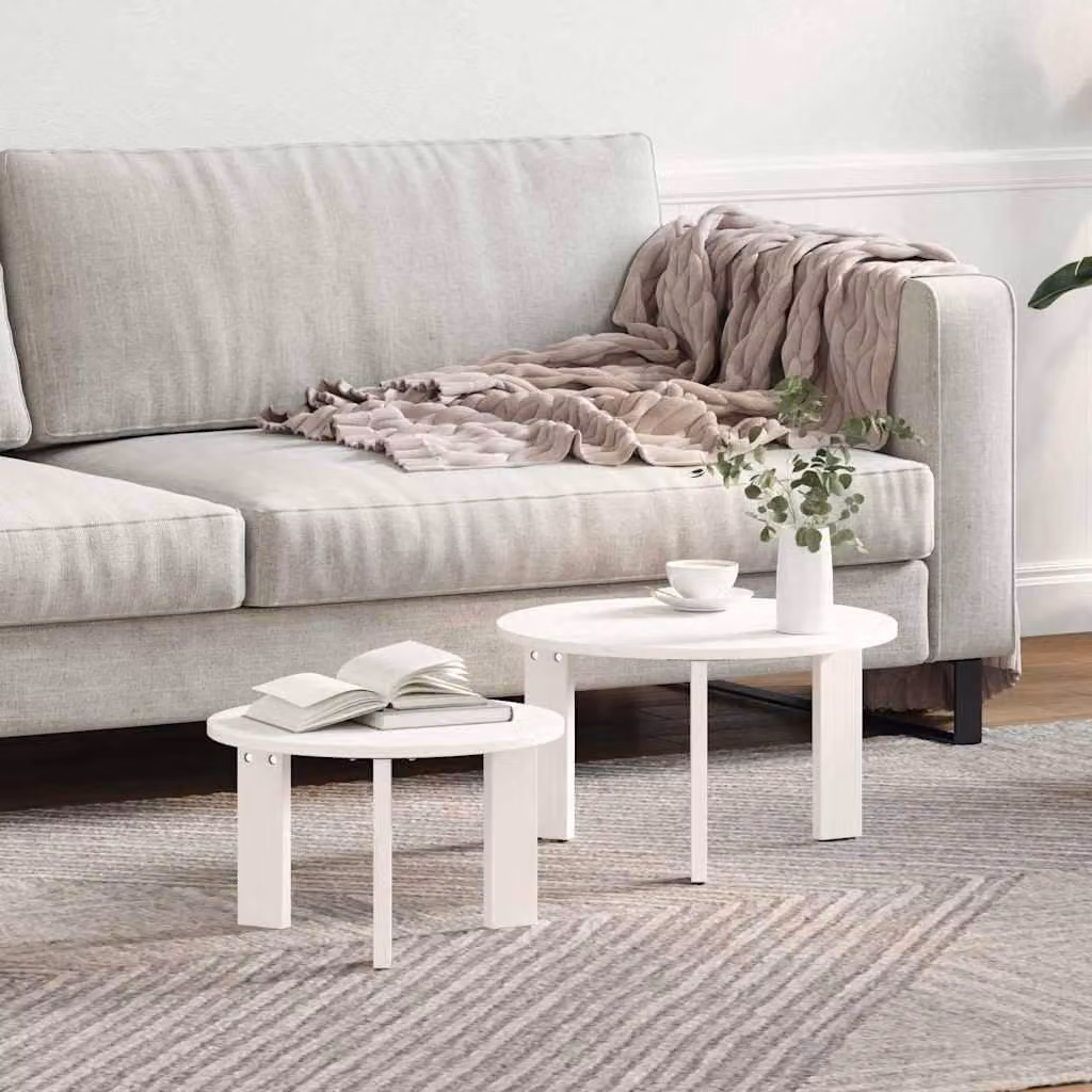 Maison Exclusive - Tavolino da caffè, 2 pezzi, bianco, 47,5 x 47,5 x 27 cm, legno massello di pino