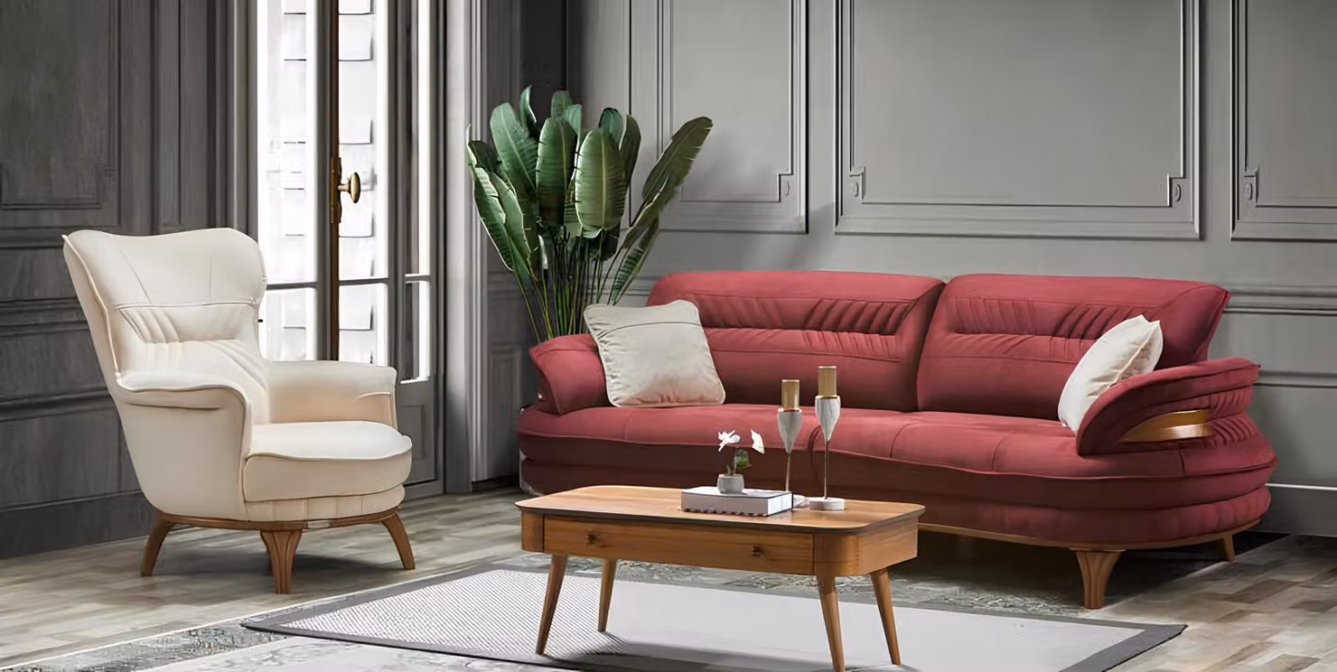 Sofa 3 Sitzer + Sessel Wohnzimmer Sofa Sofas Sessel Stoff Möbel Luxus Set