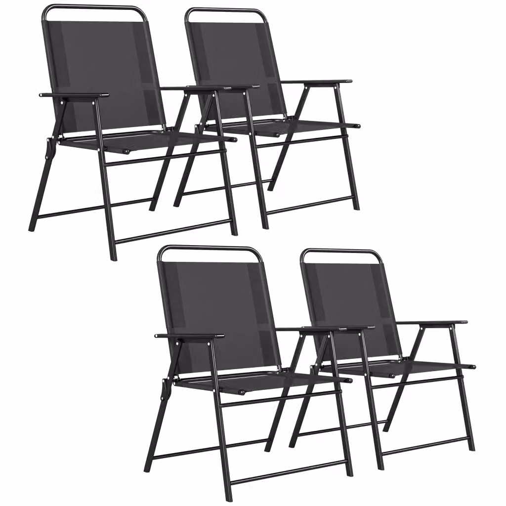 Set di 4 sedie da giardino pieghevoli Minimal con braccioli in metallo e tessuto nero – 2