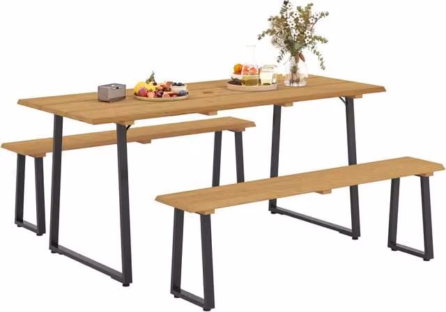 Tavolo da pranzo allungabile con panche ¨C zephmum ¨C Legno 178x76x77 cm