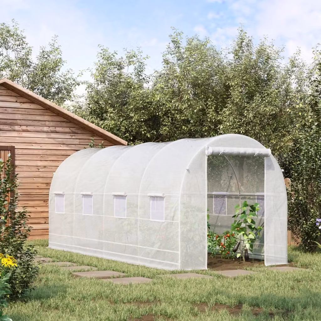 EasyComfort Serra da Giardino a Tunnel con Struttura in Acciaio e Telo in Polietilene Bianco L: 5 m, P: 2 m, H: 2 m – 2
