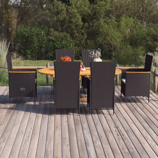 Set da giardino vidaXL in legno di acacia e rattan composto da 7 pezzi con tavolo rettangolare bianco e nero – 1