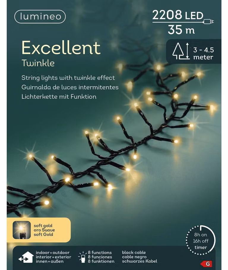 Lumineo Catena luminosa EXCELLENT TWINKLE 2208 LED 35 m Oro tenue nero