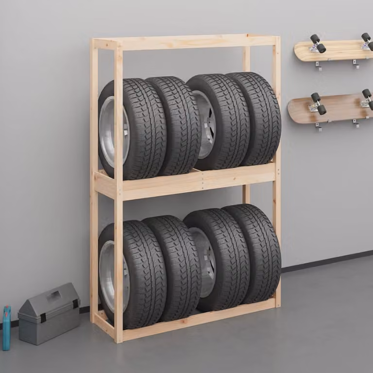 vidaXL Portapneumatici in Legno di Pino Marrone L 120 cm, P 40 cm, H 180 cm