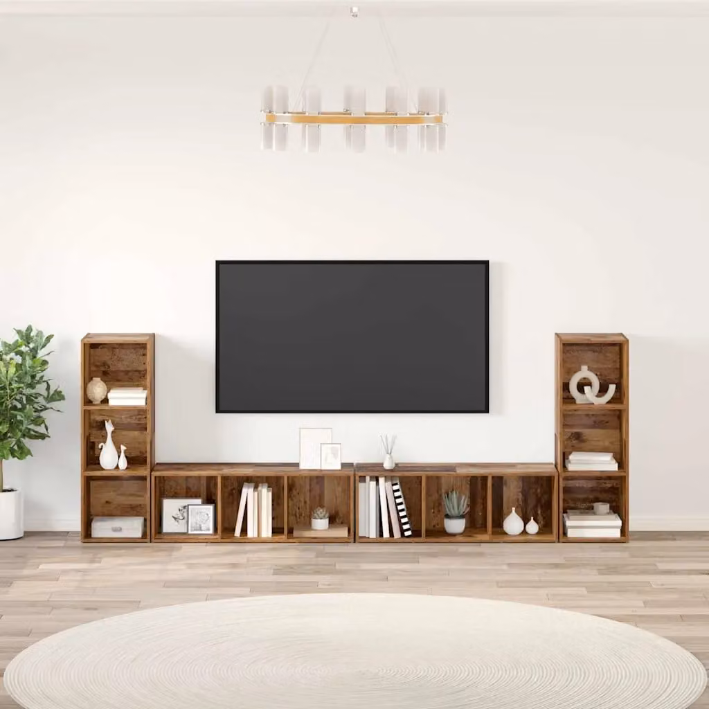 Set mobile TV moderno vidaXL in 4 pezzi, colore marrone, legno vecchio e MDF, L/P/H: 37 x 35 x 107 cm – 1