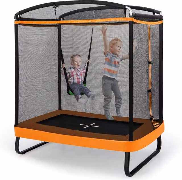 Costway Trampolino rettangolare per bambini con altalena e rete di sicurezza, arancione, 190 cm