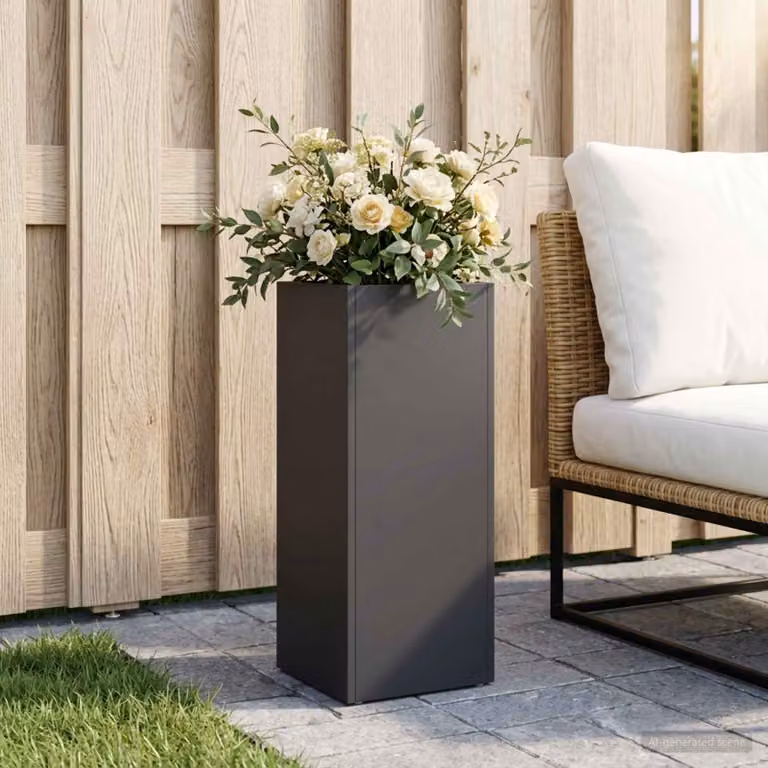 Vaso da giardino vidaXL in acciaio nero L/P/H: 20 x 20 x 50 cm
