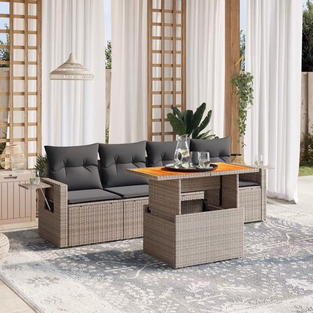 Maison Exclusive - Set Divano da Giardino 5 pz con Cuscini Grigio in Polyrattan