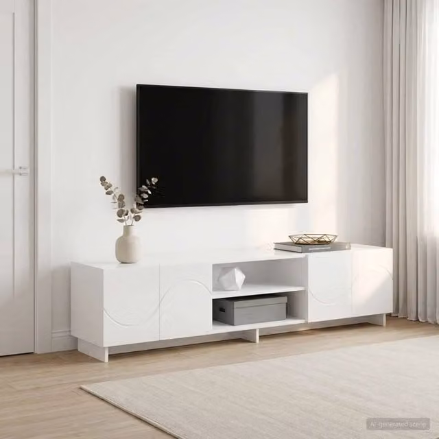 Supporto TV moderno vidaXL in MDF bianco lucido L: 180 cm, P: 40 cm, H: 34,5 cm