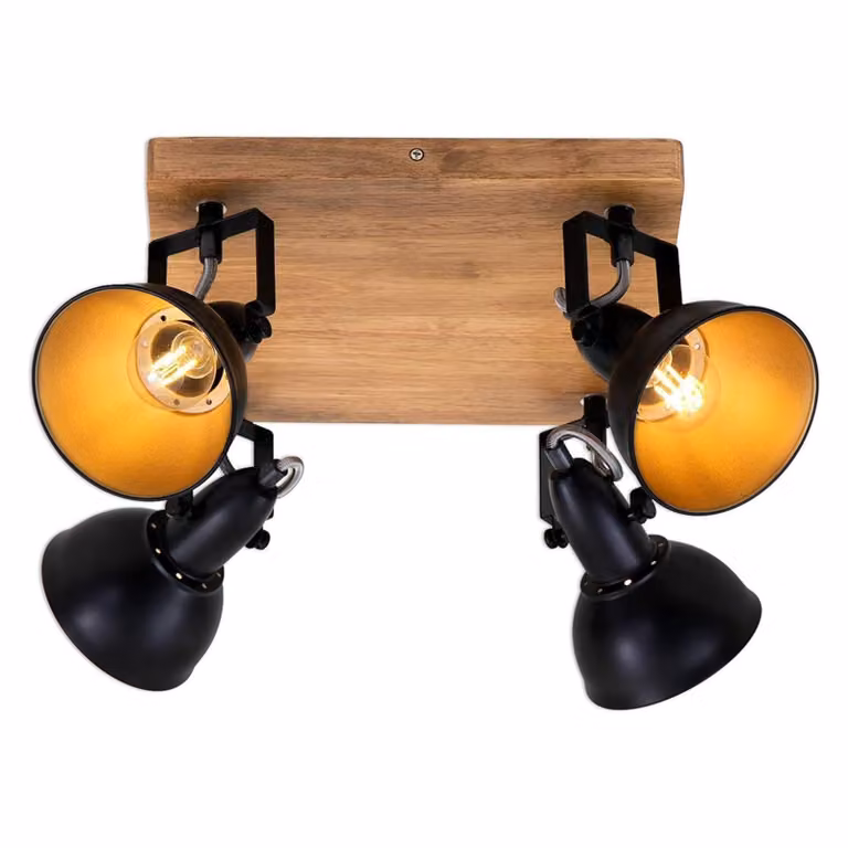 Faretto orientabile e inclinabile 4x E14 25 W nero-oro legno Briloner