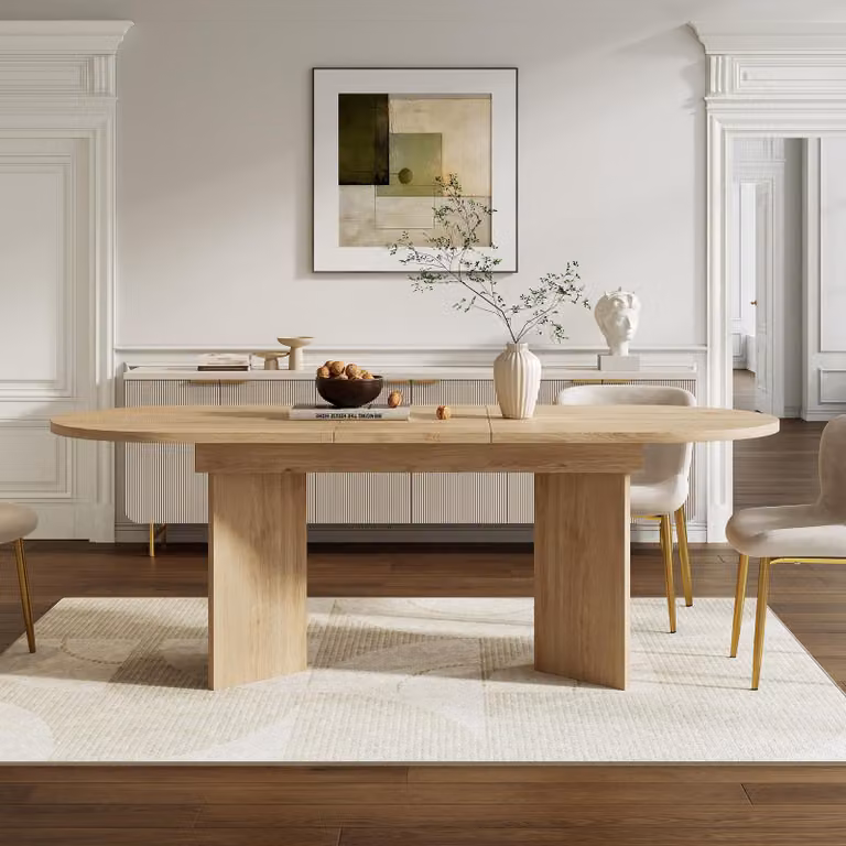 Tavolo da pranzo allungabile 120/160x80, per 4-6 persone, angoli arrotondati, piano spesso, stile semplice. Noce
