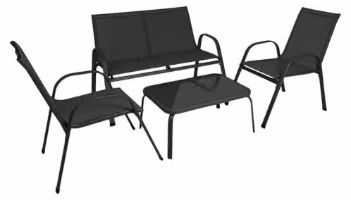 Gardlov 27601 Set da giardino - tavolo, panca, 2 poltrone, metallo, nero