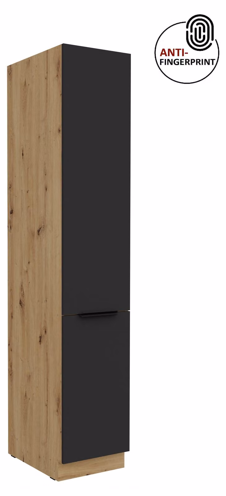 Credenza da cucina da 40 cm, cucina ARIA nero ultra opaco + rovere Artisan opaco, frontali di alta qualità con rivestimento anti-impronta, blocco cucina