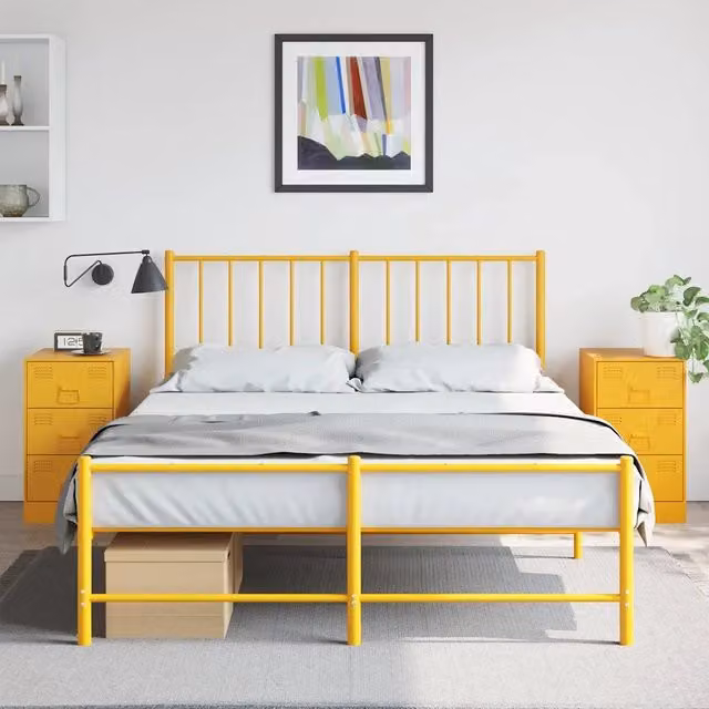 Set di 2 comodini moderni vidaXL in metallo giallo opaco, da appendere al muro, L: 34,5 cm, P: 39 cm, H: 62 cm