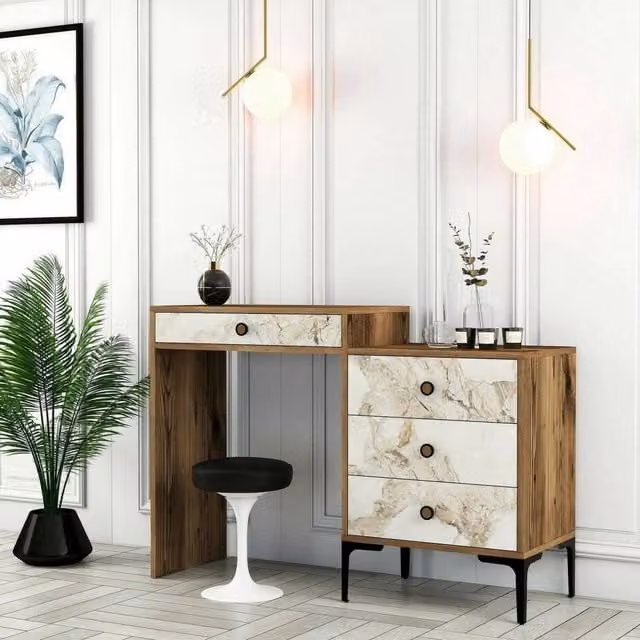 Consolle Artegna DMORA, Tavolo multiuso e scrivania da corridoio, L/P/H: 124 x 40 x 85 cm, Noce e Bianco