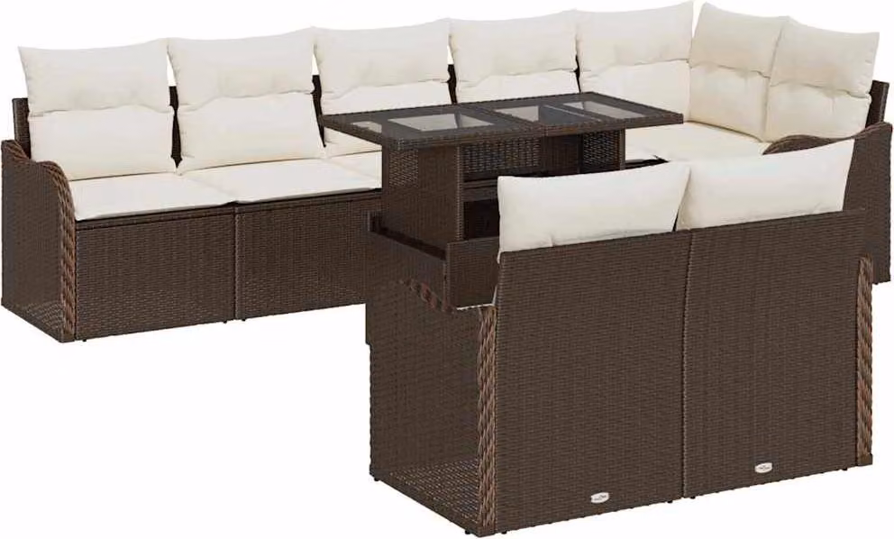 Set di relax con cuscino 9 pcs Marrone Poly Rattan