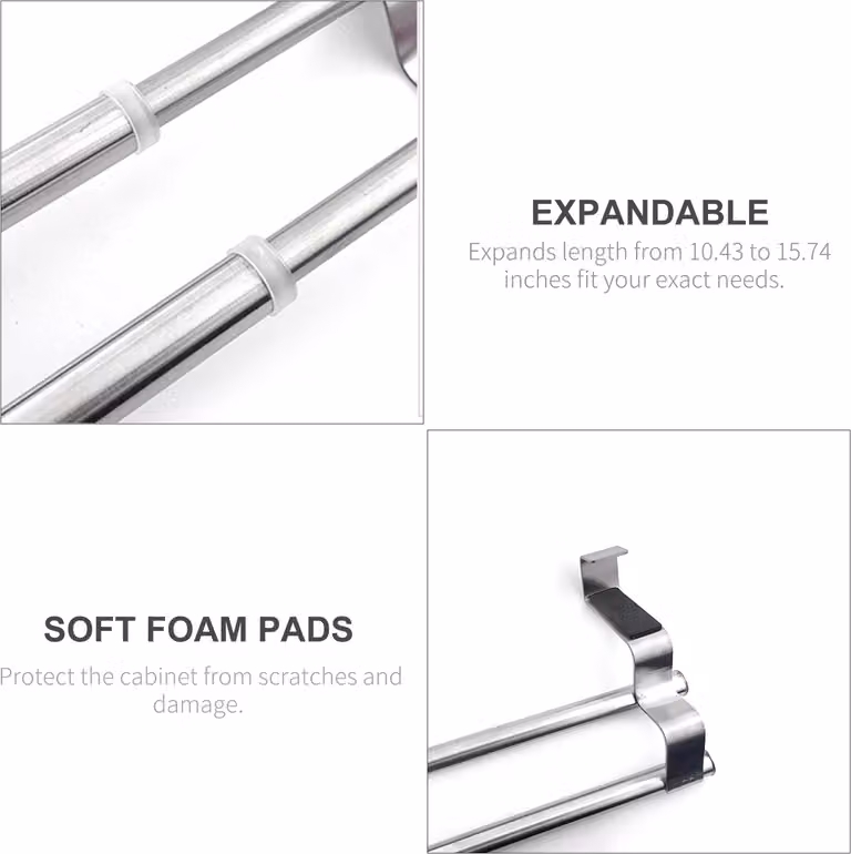 Portasciugamani doppio estensibile sopra le ante dell'armadio, barra appendiabiti in acciaio inox, appendiabiti, supporto per bagno, cucina, scaffale di stoccaggio