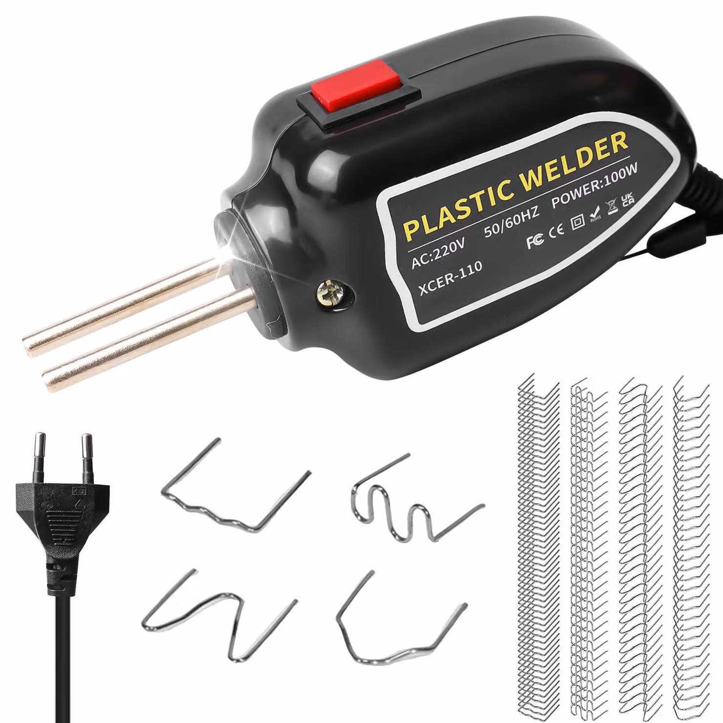 Saldatrice in plastica da 100 W, confezione da 200 pezzi con 4 tipi di tasselli per riparazioni di paraurti