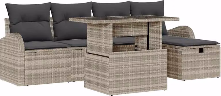 Set Divano da Giardino 6 pcs Grigio chiaro Poly Rattan