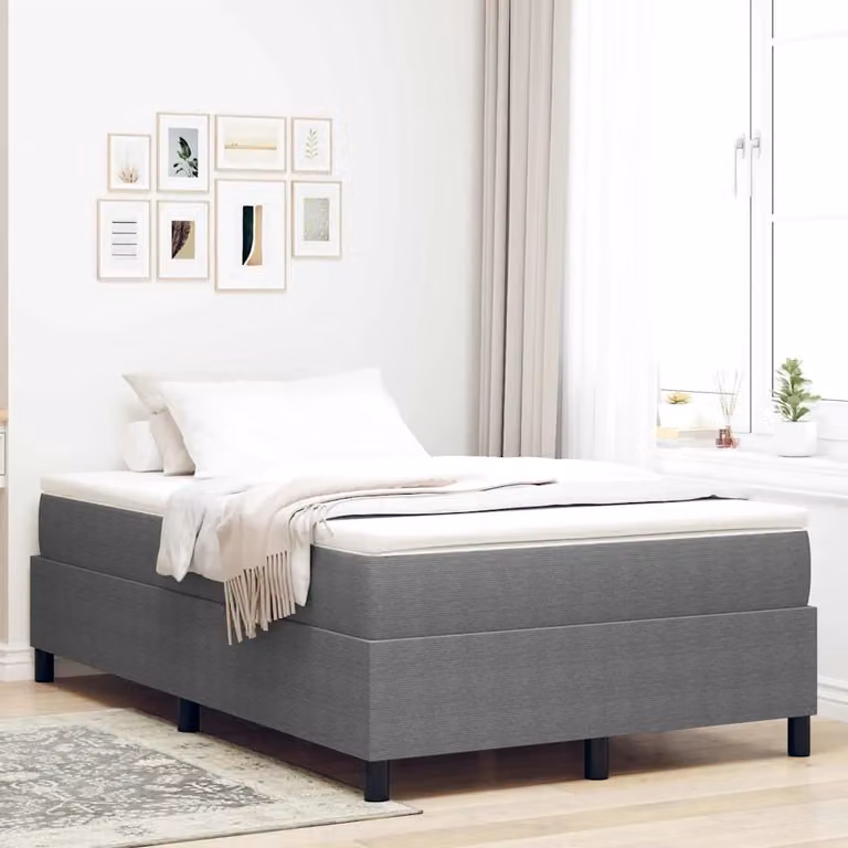 Letto a molle vidaXL in tessuto grigio e bianco L/P: 120 x 200 cm