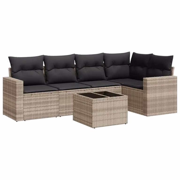 Set Divano da Giardino 6pz con Cuscini Grigio Chiaro Polyrattan