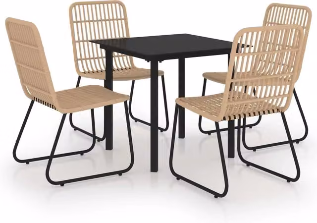 Set da pranzo da giardino mobile da esterno 5 pezzi in polyrattan e vetro 02_0014233