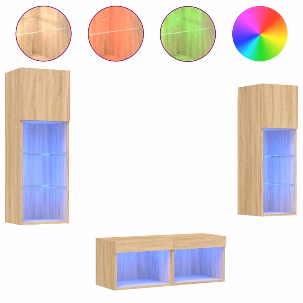 Set di 4 mobili TV da parete vidaXL con luci LED integrate in Rovere Sonoma e finitura opaca – 2