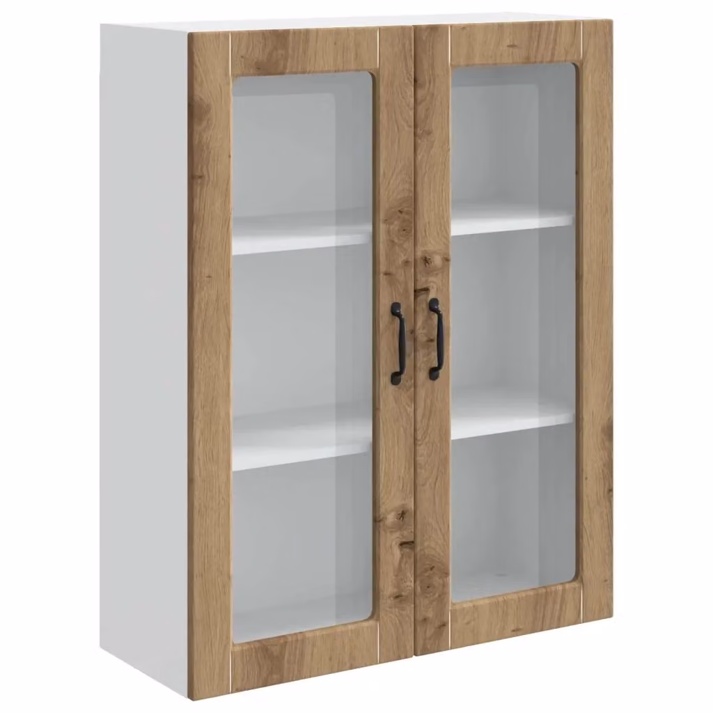 Pensile da cucina moderno vidaXL in legno color rovere con ante in vetro e ripiani interni L: 80 cm, P: 31 cm, H: 100 cm – 2