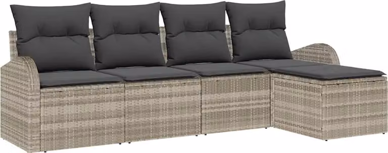 Set di divani con cuscino 5 pcs Grigio chiaro polyrattan