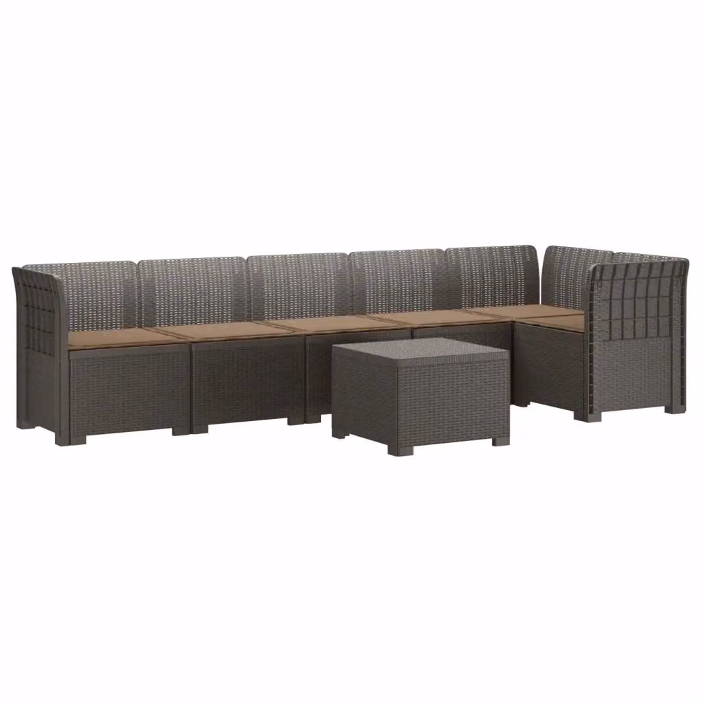 Set da giardino moderno vidaXL a forma di L con 6 posti, tavolo da caffè e cuscini beige e grigi in rattan sintetico resistente alle intemperie – 2