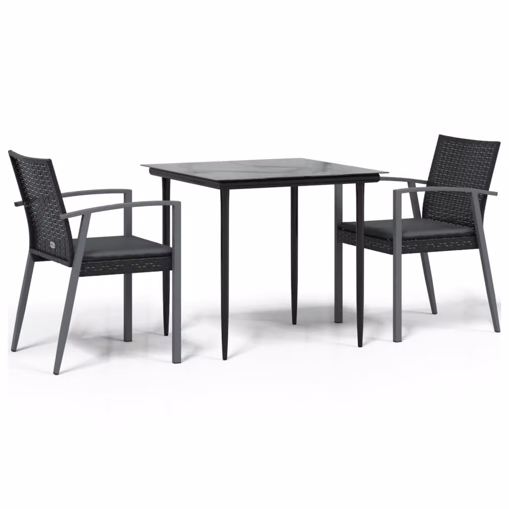 Set Pranzo da Giardino 3pz con Cuscini in Polyrattan e Acciaio