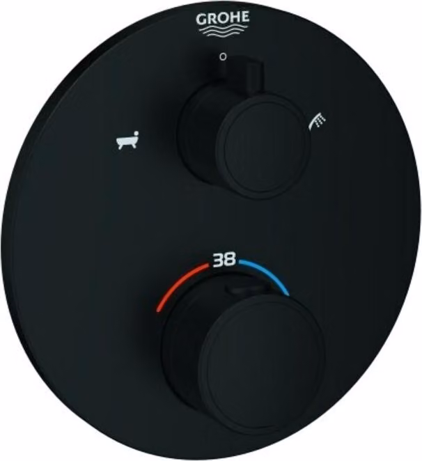 GROHE Grohtherm Mitigeur thermostatique de bain, pour Rapido SmartBox, inverseur 2 voies, noir mat, rond, 1022102430, 1022102430