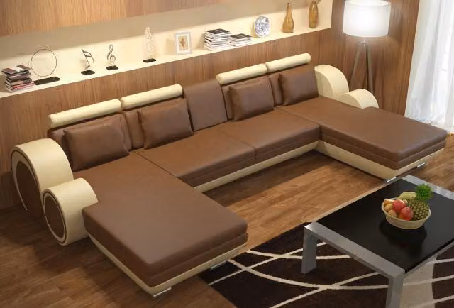Lederecksofa + USB Ledereckcouch Garnitur XXL LiegeLedersofa Berlin U-Form Couch