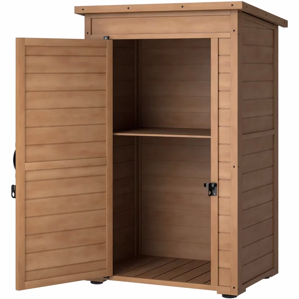 Armadio da giardino XYLO in legno di abete marrone con ripiani interni e serratura L/P/H: 75 x 56 x 117 cm – 2