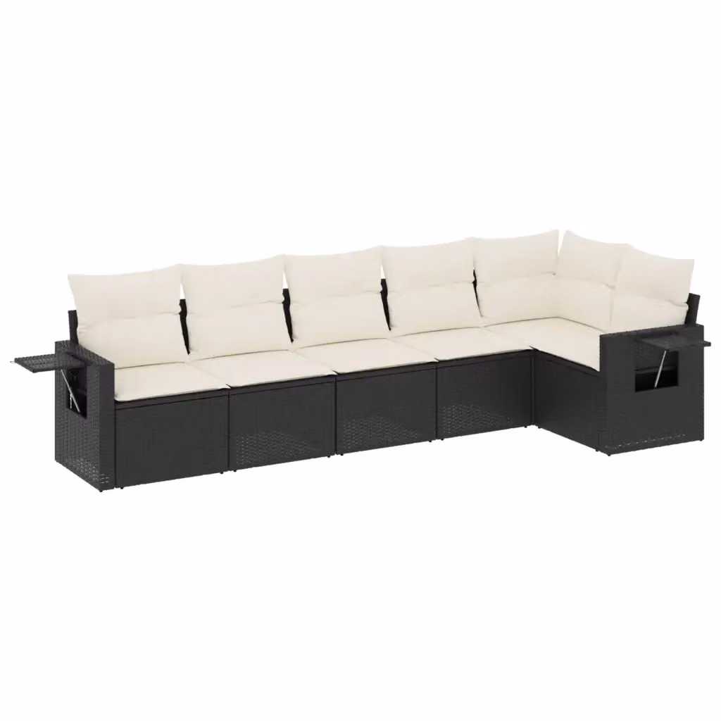 Set Divano da Giardino vidaXL 6 pz a Forma a L in Polyrattan Nero con Cuscini e Tavolino – 2