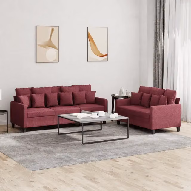 Set di divani 2 pezzi vidaXL in tessuto rosso per soggiorno con cuscini inclusi – 1