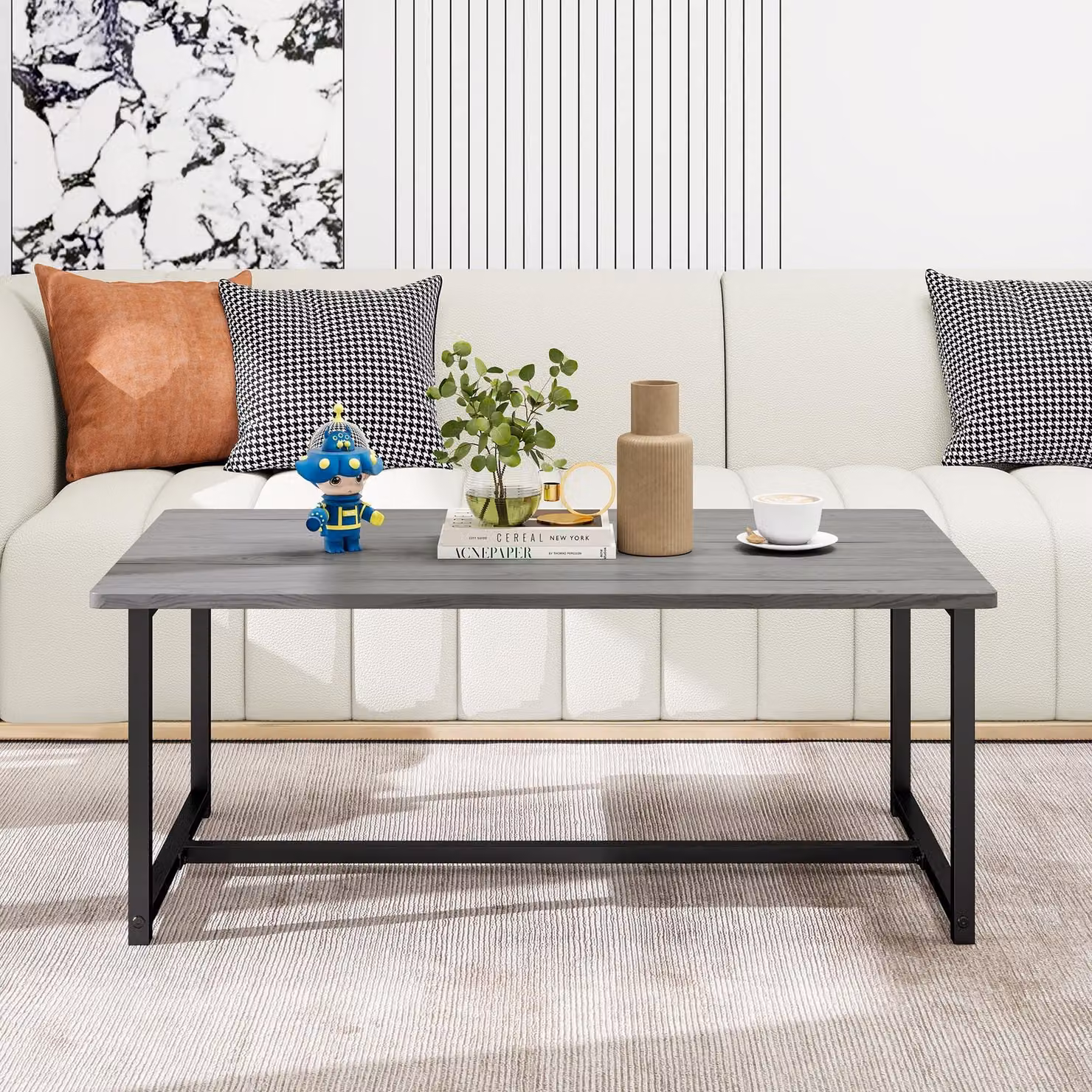 Solidchoice - Tavolino da caffè vintage con spazio contenitore e struttura in metallo