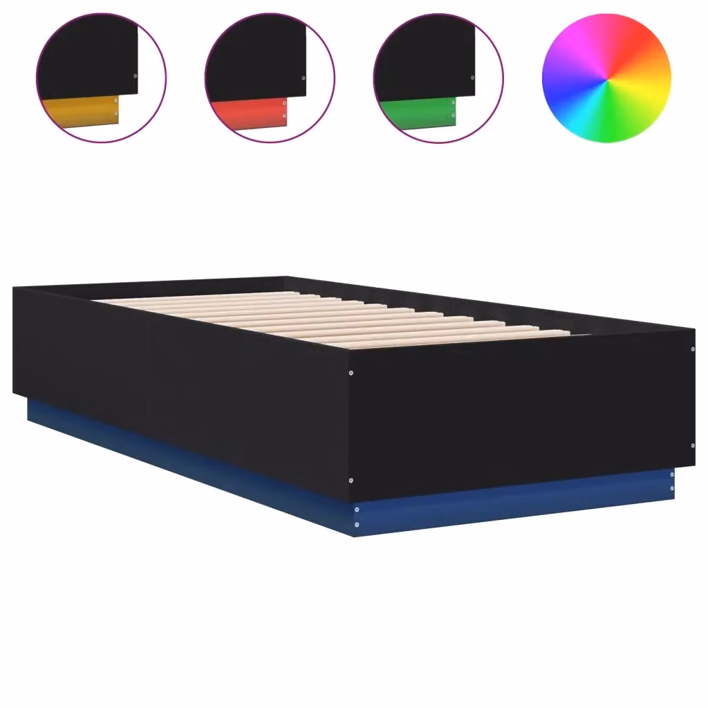 vidaXL Giroletto Moderno Nero con Luci LED e Porta USB in Legno, L/P/H: 200 x 100 x 40 cm – 2