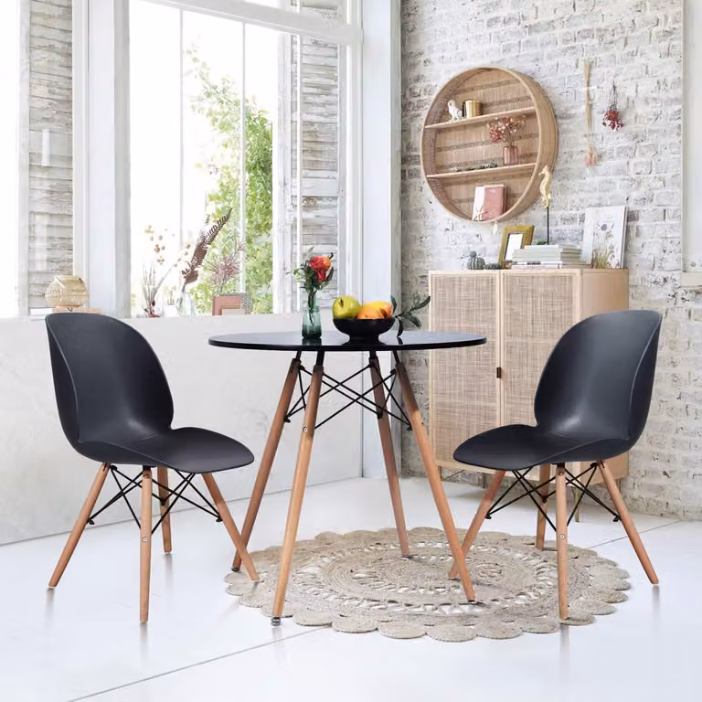 Tavolo rotondo, dimensioni 80x80x74 cm, colore naturale nero, gambe in legno di faggio