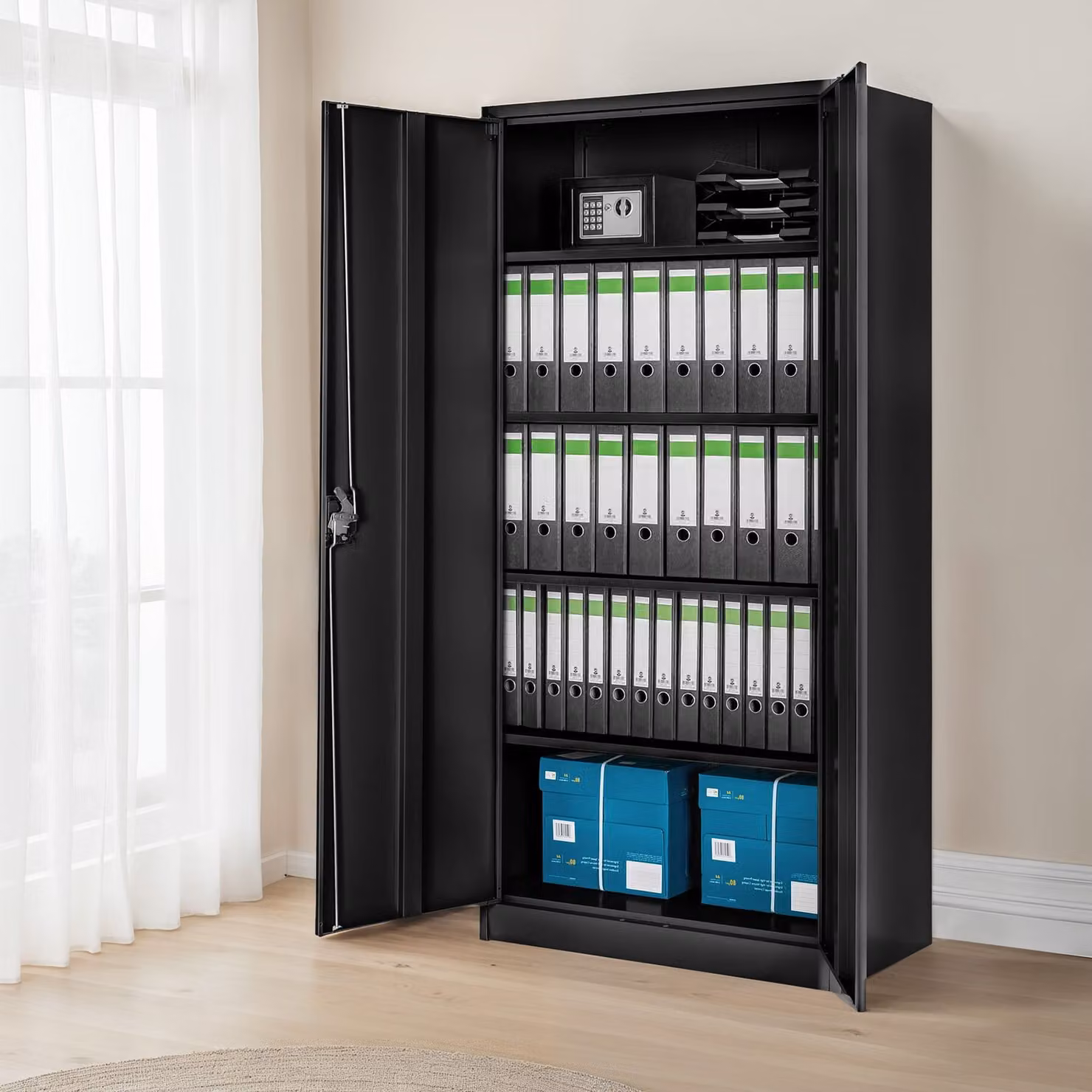Armadio portadocumenti Tectake in metallo nero con ante a battente e serratura, H 180 x L 80 x P 40 cm – 1