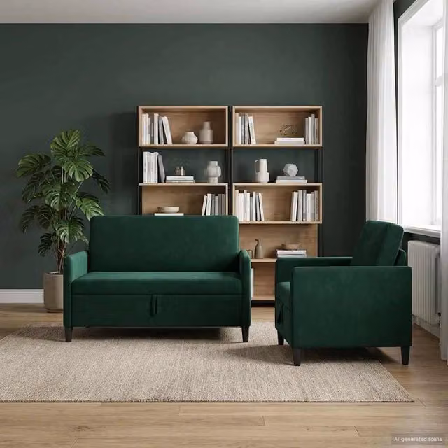 Set di 2 divani moderni vidaXL con contenitore e seduta apribile in tessuto verde e nero per il tuo soggiorno – 1