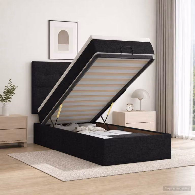 Letto ottomano con materasso vidaXL in tessuto nero L 100 x P 200 cm