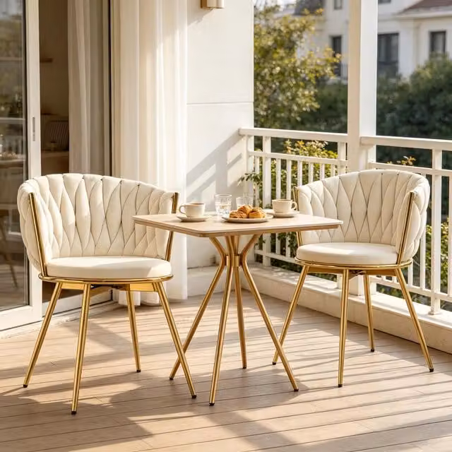 Set di 2 sedie da pranzo girevoli a 360° MIVRAY in velluto beige con schienale imbottito e gambe in metallo H: 78 cm, L: 60,5 cm, P: 59,5 cm