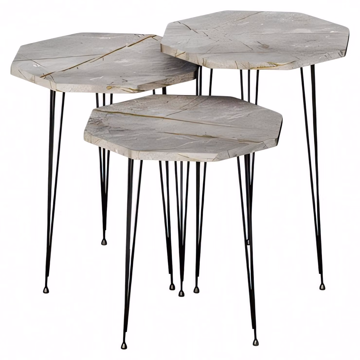 Elegantes graues Couchtisch-Set aus Holz und Metall