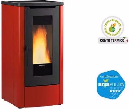 Stufa a pellet La Nordica Dahiana Plus VFS Bordeaux con riscaldamento canalizzato da 10 kW per ambienti fino a 287 m3 in metallo