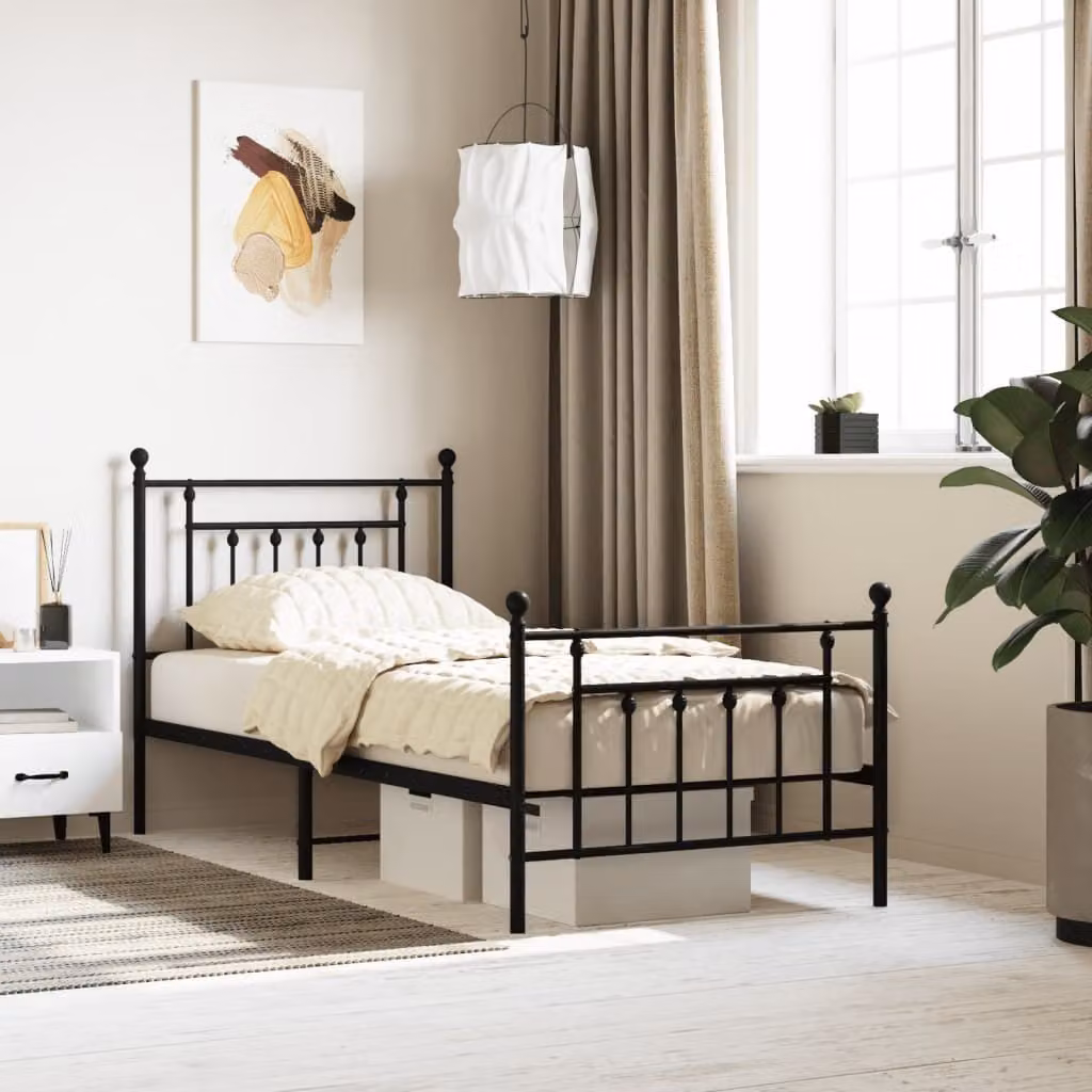 vidaXL Giroletto con testiera e pediera in metallo nero 90x190 cm - Giroletto - Cornici per letti - Giroletto - Letto