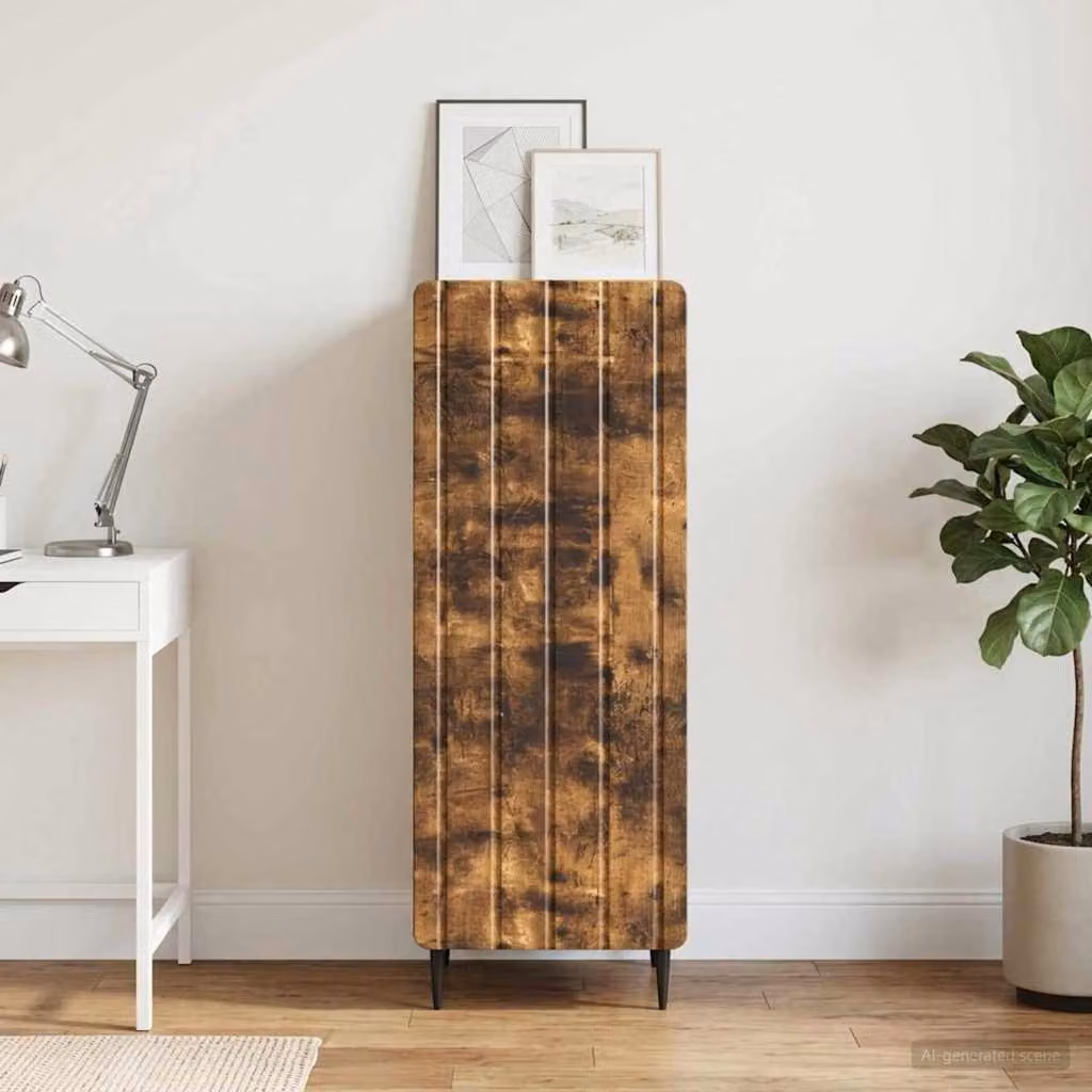 Credenza moderna vidaXL in legno ingegnerizzato e metallo, colore rovere fumo, L/P/H: 34,5 x 33 x 92 cm