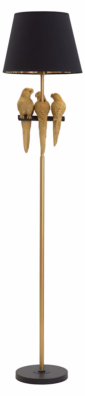 Lampada da Terra Pappagallo - Piantana E27 in Metallo Dorato e Paralume in Tessuto Nero Ø 37x164,5 cm - Design Glam